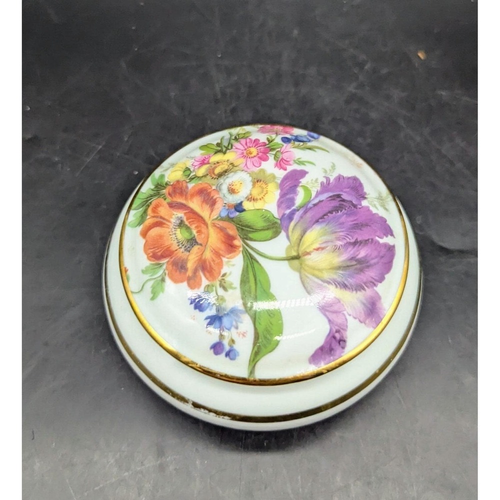 Vintage Anemone Trinket Box Fine Porcelain‎ Bayreuth Gloria Floral 4" Germany